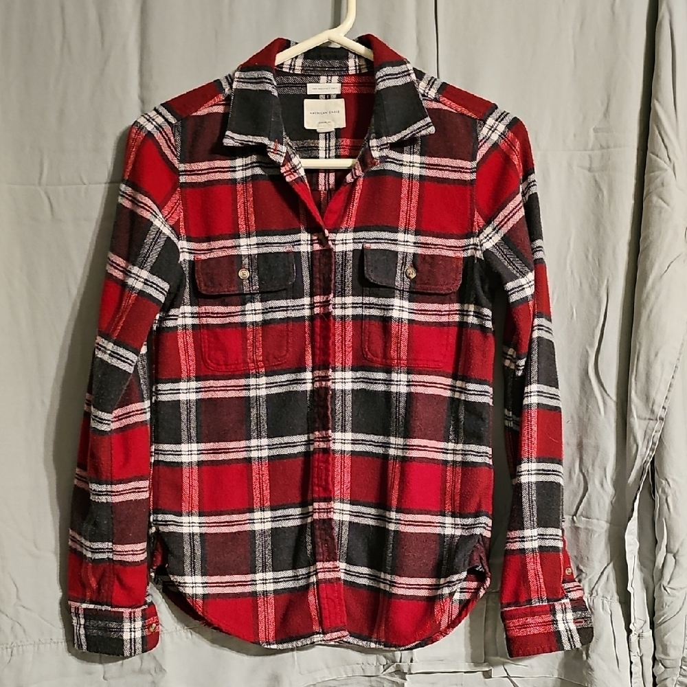 American Eagle Outfitters Red and Black Plaid Utility Jacket